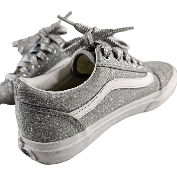 Vans Old Skool Glitter Sparkle Silver Lace Up Low Top Sneakers Kids Size 3 - Picture 8 of 11